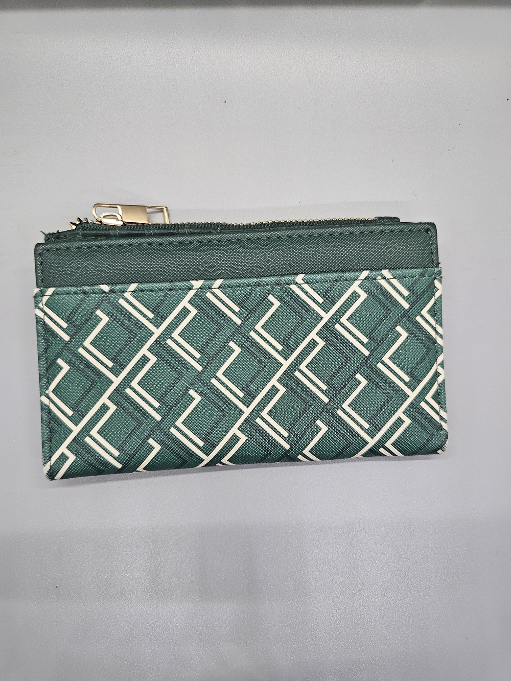 Primark Dark Green Zip Card Wallet with Gold Hardware
